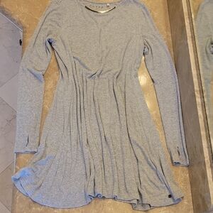 Guess Heather Gray Long Sleeve Micro-ribbed Dress w/ Built-in Necklace, Sz S